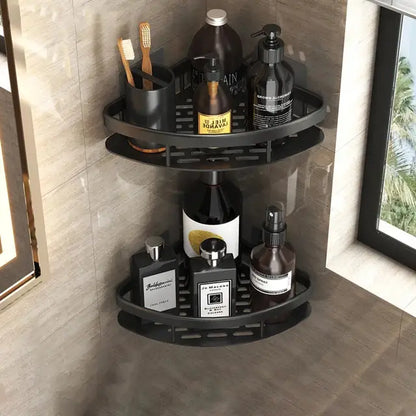 Modern black metal tiered bathroom corner shelves storage rack