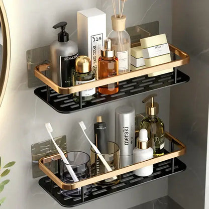Modern black metal tiered bathroom corner shelves storage rack