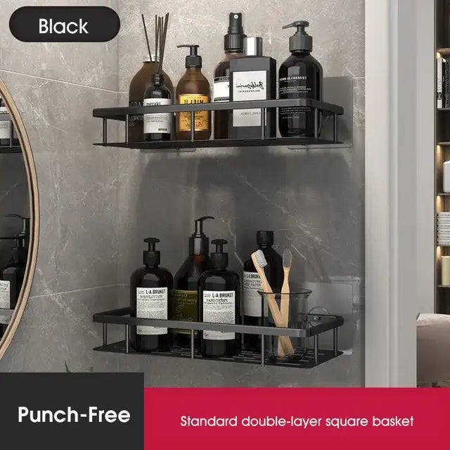Modern black metal tiered bathroom corner shelves storage rack