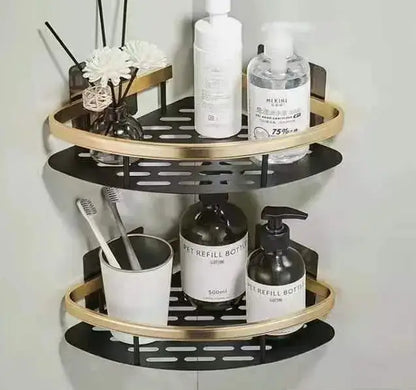 Modern black metal tiered bathroom corner shelves storage rack