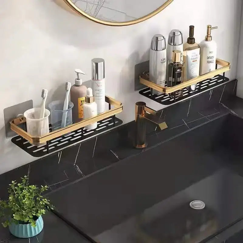 Modern black metal tiered bathroom corner shelves storage rack