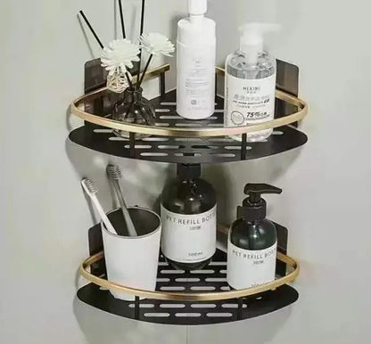 Modern black metal tiered bathroom corner shelves storage rack