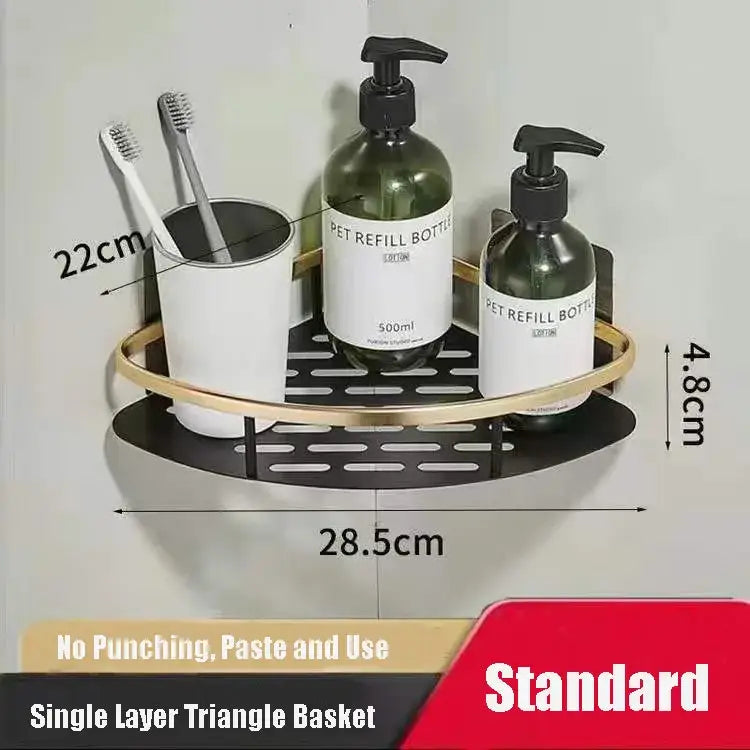 Modern black metal tiered bathroom corner shelves storage rack