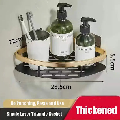 Modern black metal tiered bathroom corner shelves storage rack