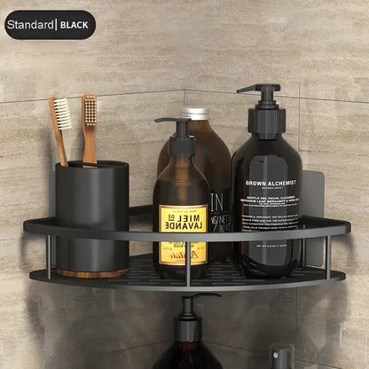 Modern black metal tiered bathroom corner shelves storage rack