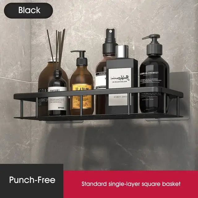 Modern black metal tiered bathroom corner shelves storage rack