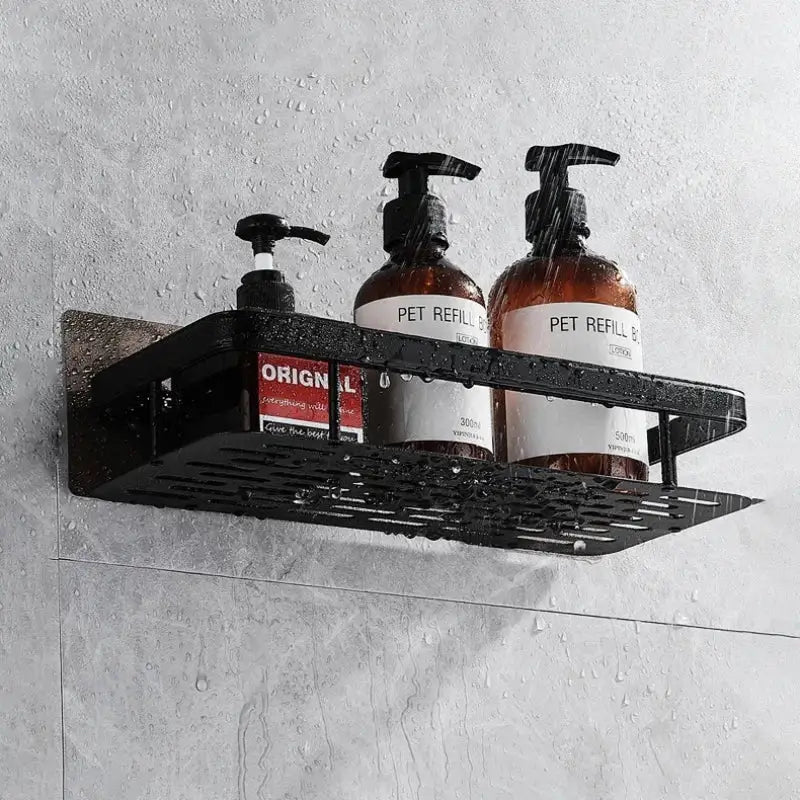 Modern black metal tiered bathroom corner shelves storage rack