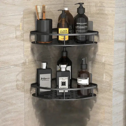 Modern black metal tiered bathroom corner shelves storage rack