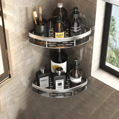 Modern black metal tiered bathroom corner shelves storage rack
