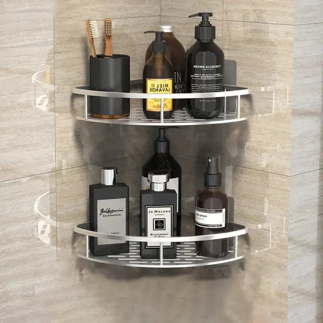Modern black metal tiered bathroom corner shelves storage rack