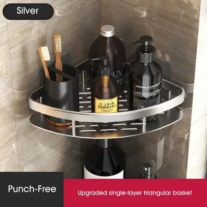 Modern black metal tiered bathroom corner shelves storage rack