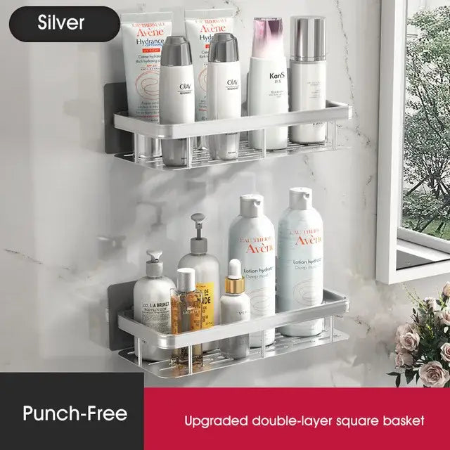 Modern black metal tiered bathroom corner shelves storage rack
