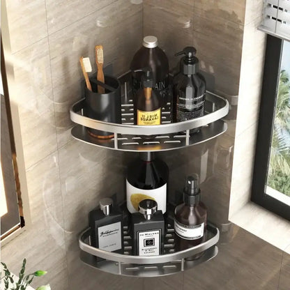 Modern black metal tiered bathroom corner shelves storage rack