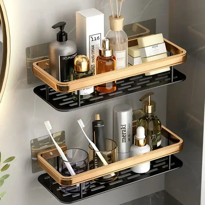 Modern black metal tiered bathroom corner shelves storage rack