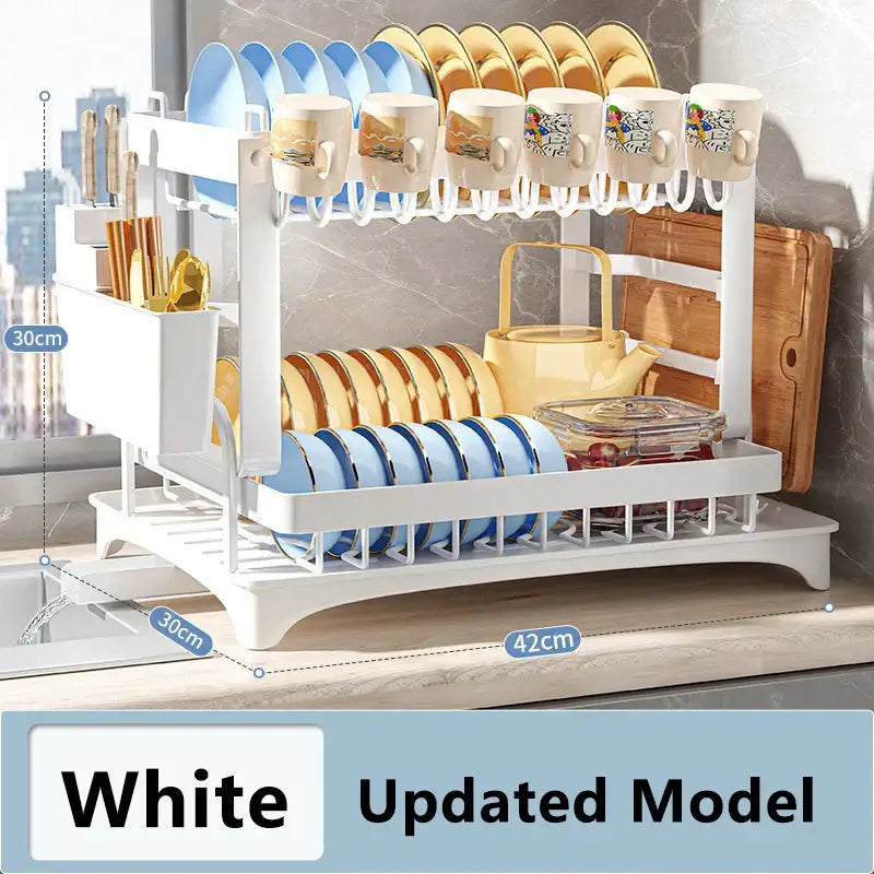 Modern black metal two tier dish drainer rack – kitchen organizer