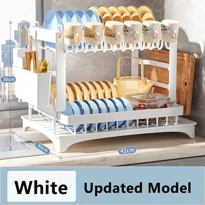 Modern black metal two tier dish drainer rack – kitchen organizer