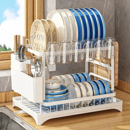 Modern black metal two tier dish drainer rack – kitchen organizer