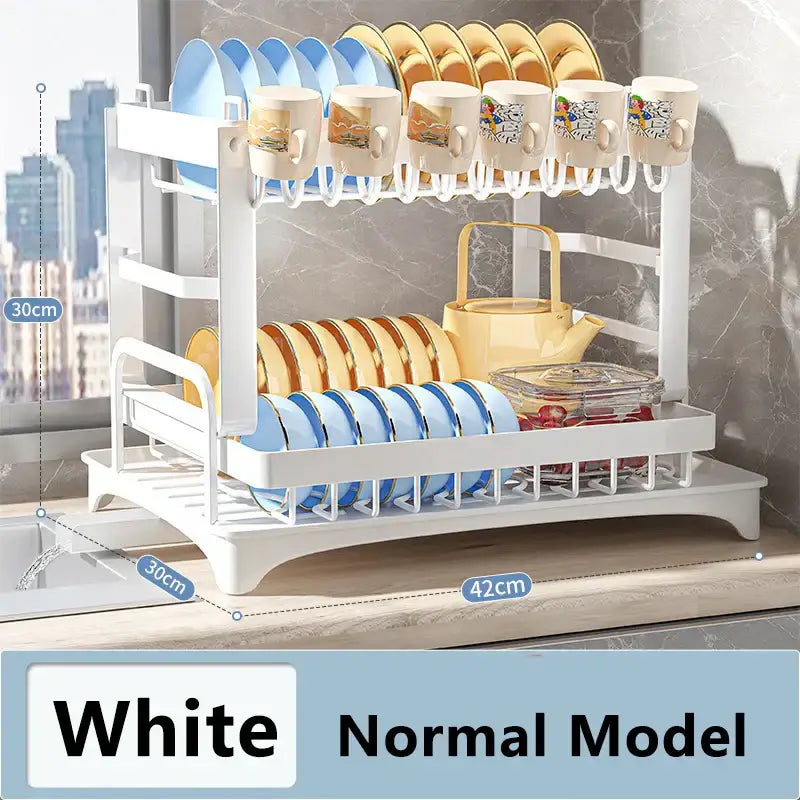 Modern black metal two tier dish drainer rack – kitchen organizer