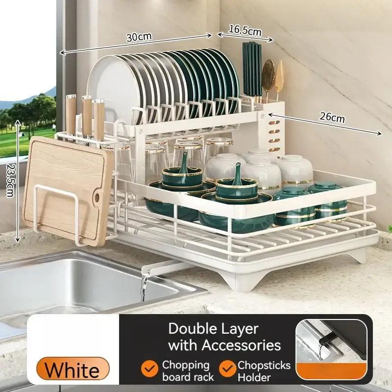 Modern black metal two tier dish drying rack kitchen organizer