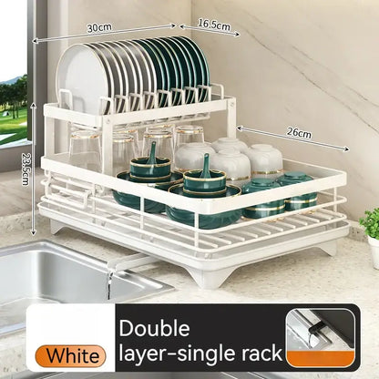 Modern black metal two tier dish drying rack kitchen organizer