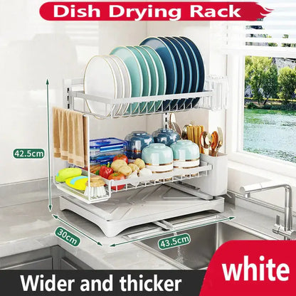 Modern black metal two tier dish drying rack kitchen storage set