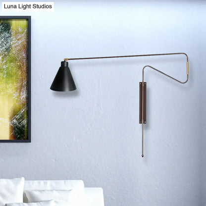 Modern black metal wall lamp with long arm for living room