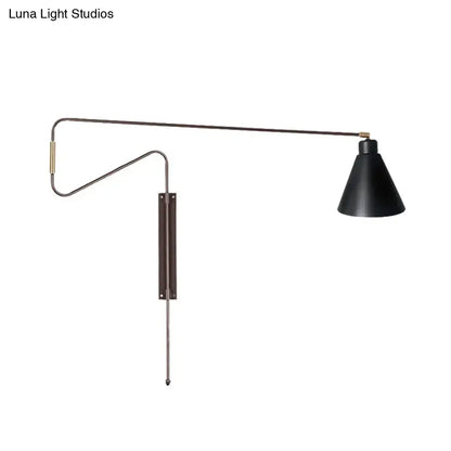 Modern black metal wall lamp with long arm for living room