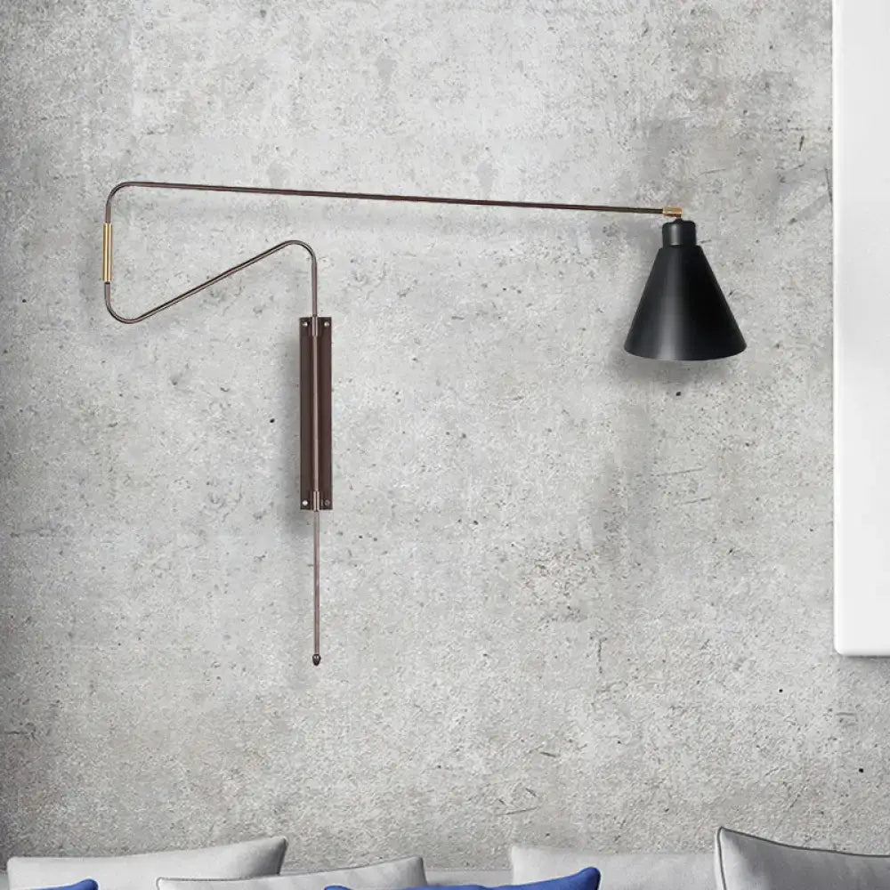 Modern black metal wall lamp with long arm for living room