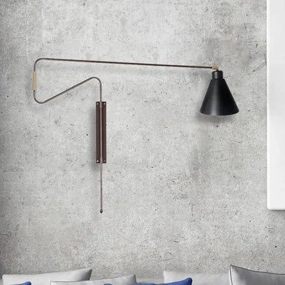 Modern black metal wall lamp with long arm for living room