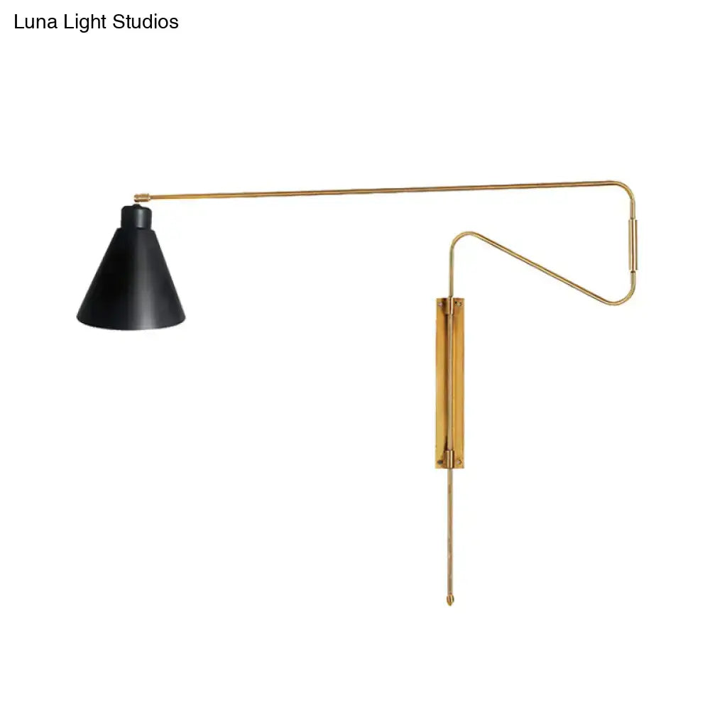 Modern black metal wall lamp with long arm for living room