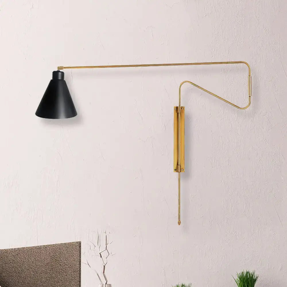 Modern black metal wall lamp with long arm for living room
