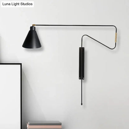 Modern black metal wall lamp with long arm for living room