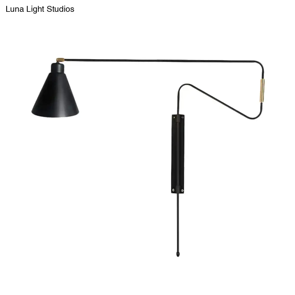 Modern black metal wall lamp with long arm for living room