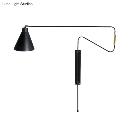 Modern black metal wall lamp with long arm for living room