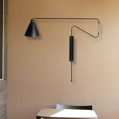 Modern black metal wall lamp with long arm for living room