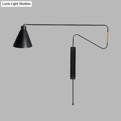 Modern black metal wall lamp with long arm for living room