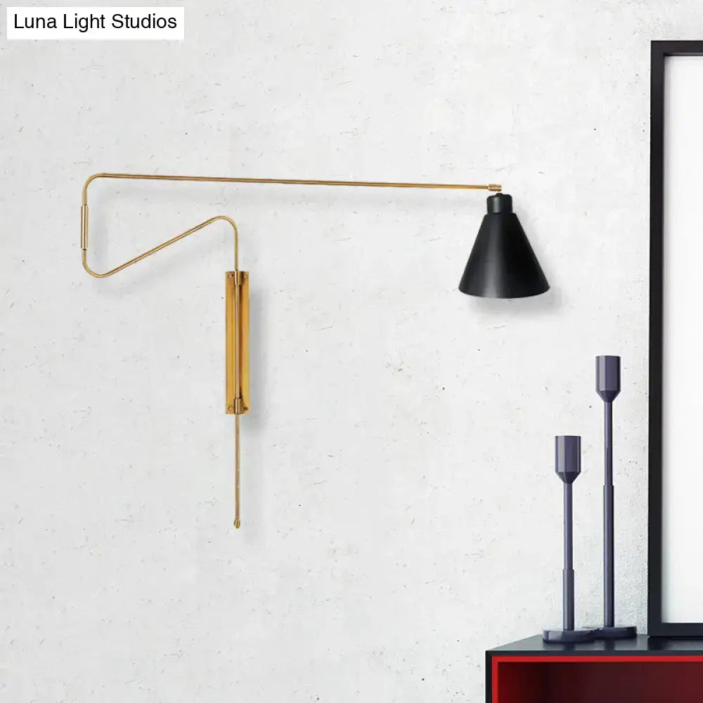 Modern black metal wall lamp with long arm for living room