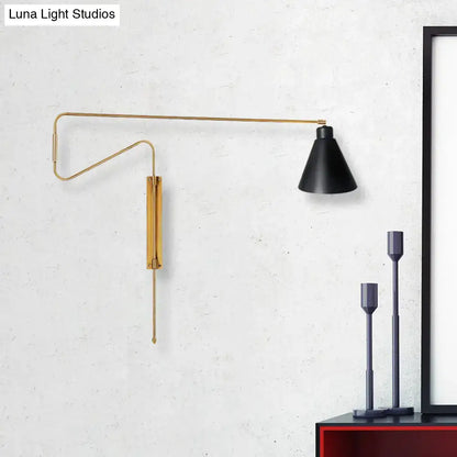 Modern black metal wall lamp with long arm for living room