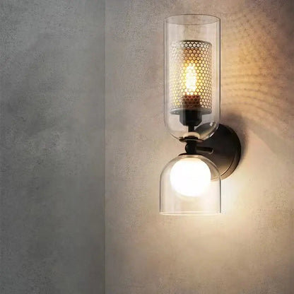 Modern black metal wall light with clear glass – bedroom sconce