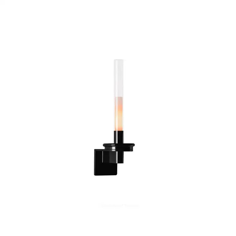 Modern black metal wall light with clear glass shade for bedroom