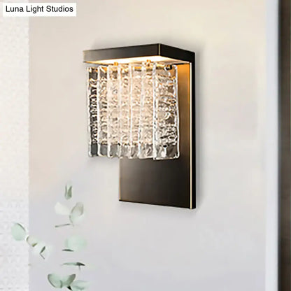 Modern black metal wall sconce with crystal prism living room fixture