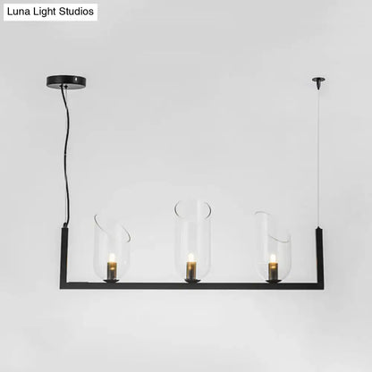Modern black metallic linear chandelier – dining room glass pendant
