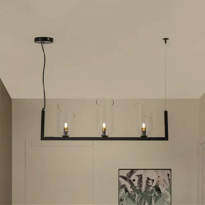 Modern black metallic linear chandelier – dining room glass pendant