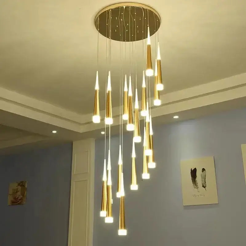Modern black meteor shower crystal chandelier staircase light