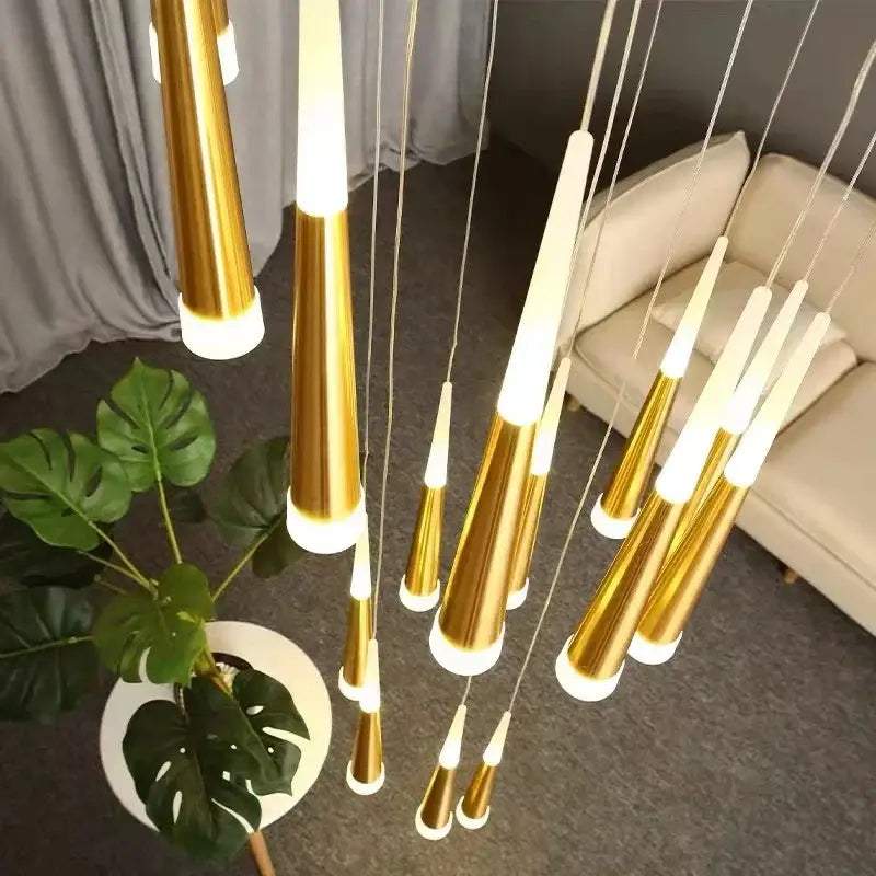 Modern black meteor shower crystal chandelier staircase light
