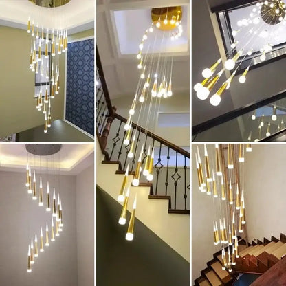 Modern black meteor shower crystal chandelier staircase light