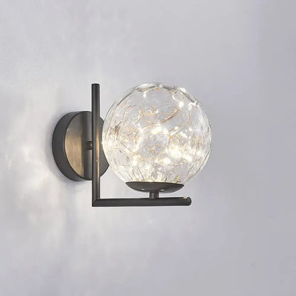 Modern black mini globe wall sconce bedroom fairy light fixture