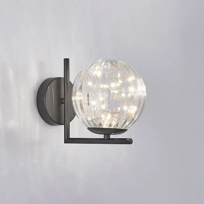 Modern black mini globe wall sconce bedroom fairy light fixture