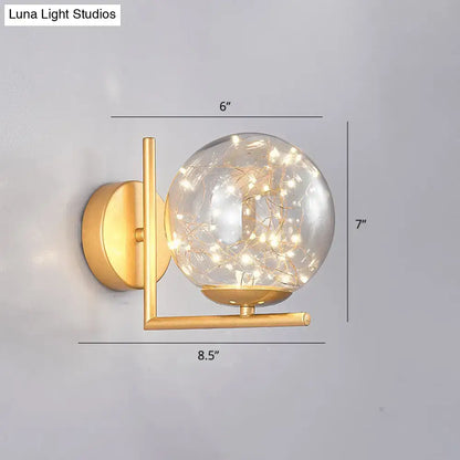 Modern black mini globe wall sconce bedroom fairy light fixture