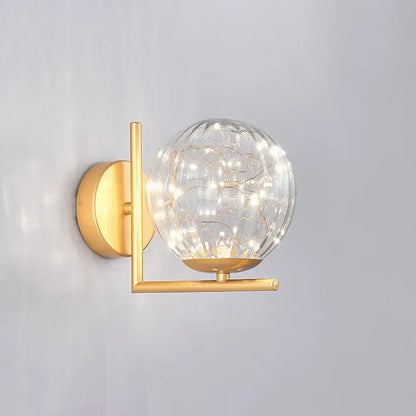 Modern black mini globe wall sconce bedroom fairy light fixture